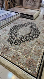 فرش ماشینی 9متری کلکسیون الدورادو،آیسان مشکی طرح خطیبی