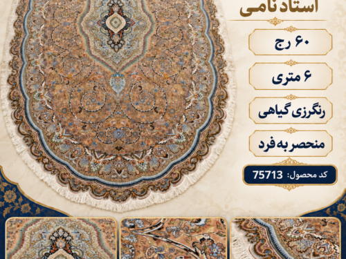 فرش بیضی دستبافت استاد نامی ۶۰ رج ۶ متری با رنگرزی گیاهی - کد 75713