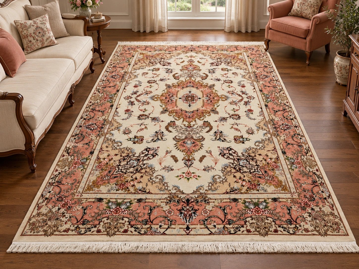 carpet-75720-P002 فرش دستبافت 6 متری 40 رج آینه خطیبی تبریز - کد 75720