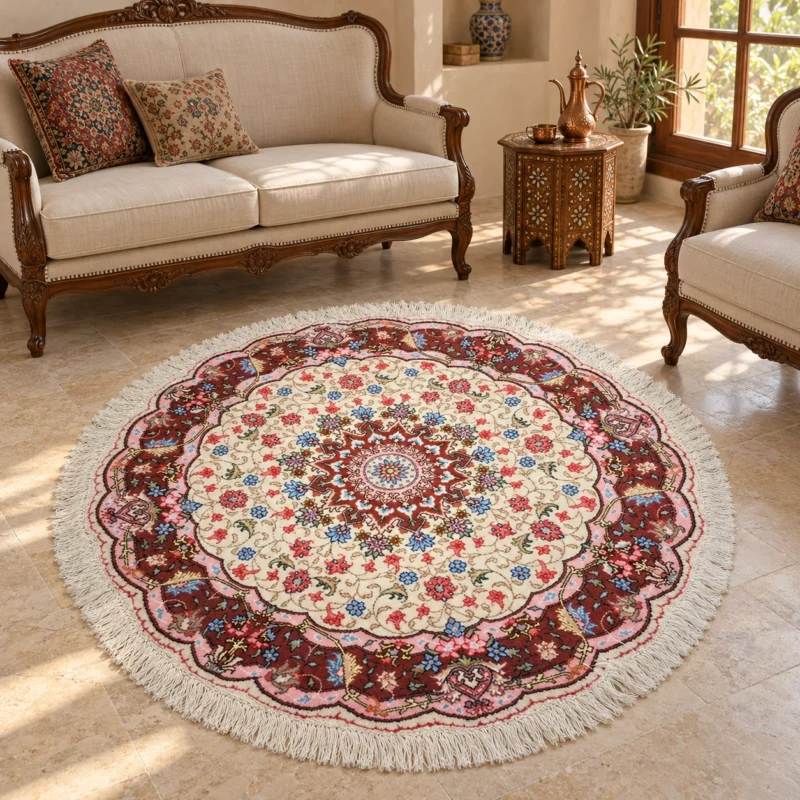فرش دستباف گرد 30 رج بافت آذرشهر قطر 1.5 - کد 77443