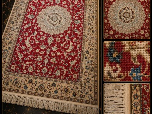 قالیچه دستباف لاکی 30 رج طرح نایین - کد 78458