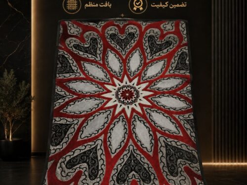 فرش ماشینی مرینوس کلکسیون CESAR طرح گل مدرن قرمز مشکی کد CESAR-01
