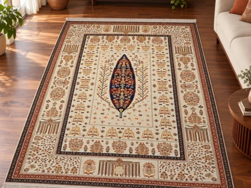 فرش ماشینی دیبا طرح درخت زندگی رنگ کرم اندازه دلخواه - کد 81952