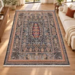 فرش ماشینی دیبا طرح درخت زندگی رنگ طوسی اندازه دلخواه - کد 81935