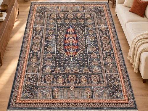 فرش ماشینی دیبا طرح درخت زندگی رنگ طوسی اندازه دلخواه - کد 81935