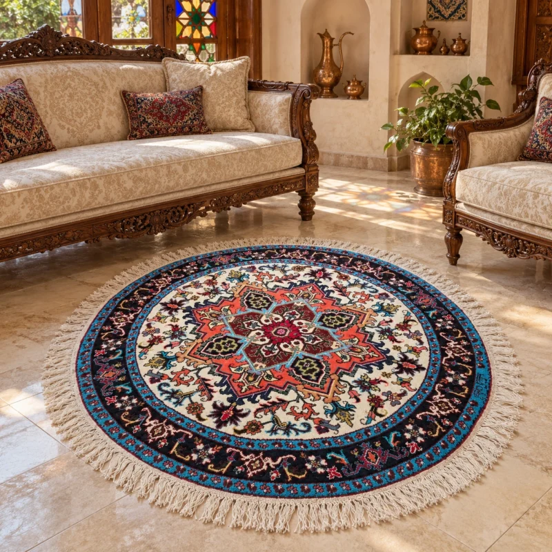 فرش دستباف گرد 30 رج بافت هریس قطر 1.5 - کد 82059